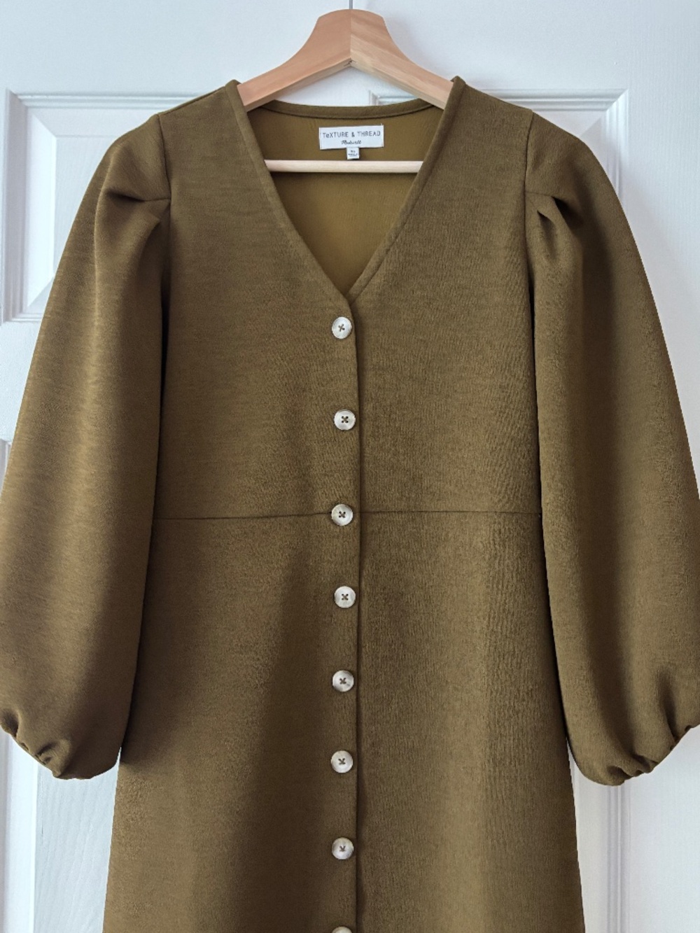 Madewell Texture & Threads Crepe Ballon Sleeve Dress - Olive Size XS - Picture 5 of 9